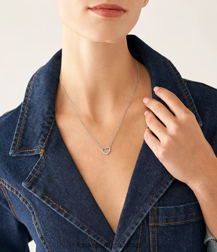 Fossil mulheres colar de corrente de aço inoxidável de coração aberto Sadie tom prata joia 40NJ6Z950