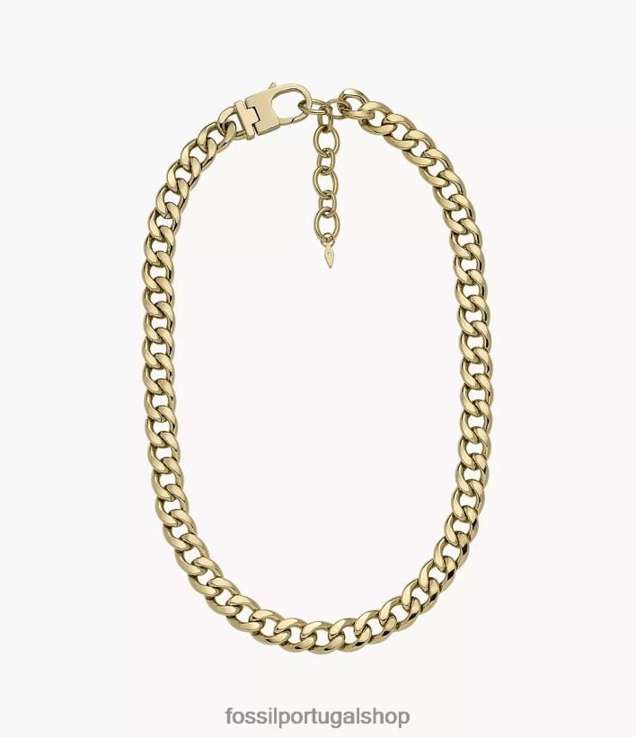 Fossil mulheres colar de corrente de aço inoxidável empilhado tom de ouro joia 40NJ6Z937