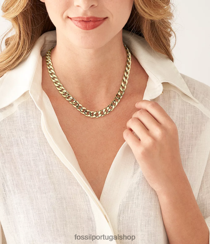 Fossil mulheres colar de corrente de aço inoxidável empilhado tom de ouro joia 40NJ6Z937