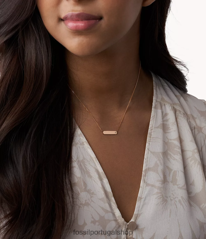Fossil mulheres colar de corrente de barra de aço inoxidável lane rose tom de ouro joia 40NJ6Z906