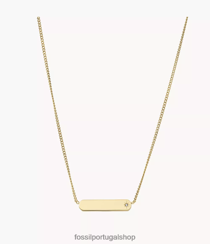 Fossil mulheres colar de corrente de barra de aço inoxidável lane tom de ouro joia 40NJ6Z931