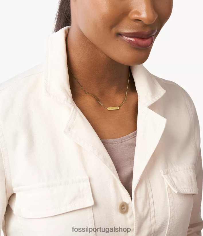 Fossil mulheres colar de corrente de barra de aço inoxidável lane tom de ouro joia 40NJ6Z931