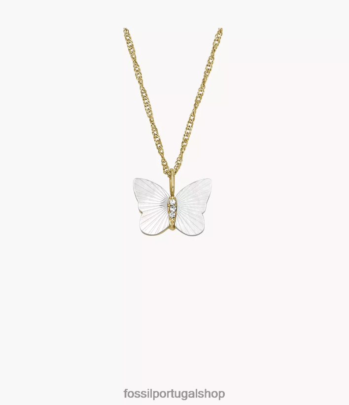 Fossil mulheres colar de corrente de borboleta com asas radiantes madrepérola branca joia 40NJ6Z897