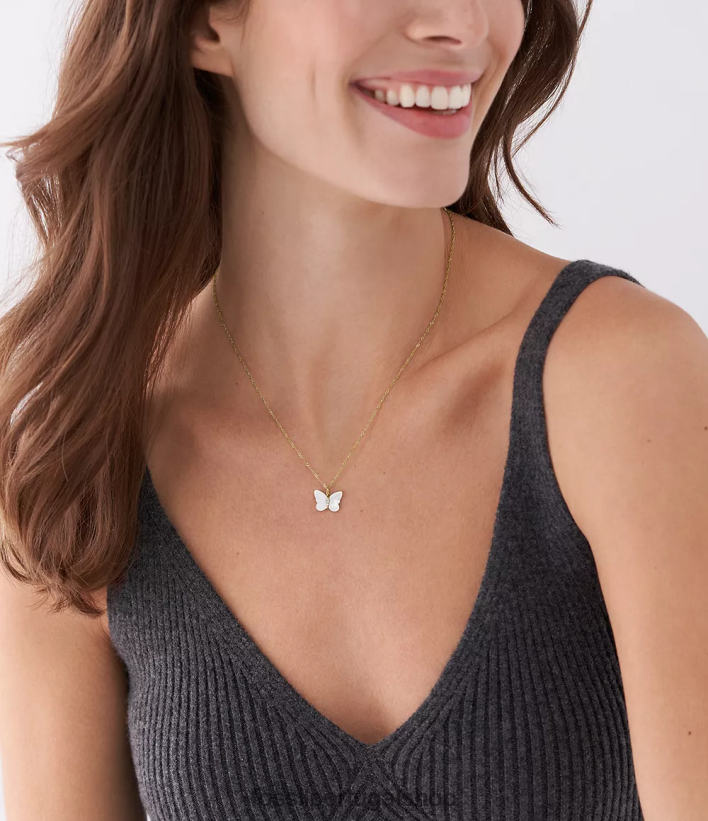 Fossil mulheres colar de corrente de borboleta com asas radiantes madrepérola branca joia 40NJ6Z897