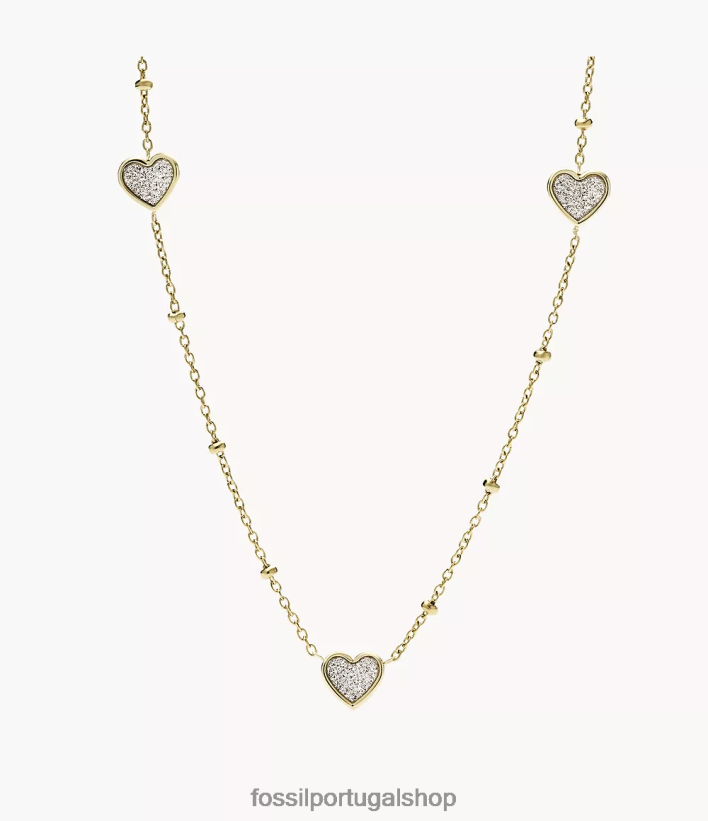 Fossil mulheres colar de corrente de coração de aço inoxidável clássico dos namorados sutton tom de ouro joia 40NJ6Z1318