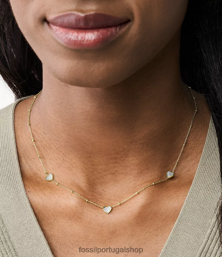 Fossil mulheres colar de corrente de coração de aço inoxidável clássico dos namorados sutton tom de ouro joia 40NJ6Z1318