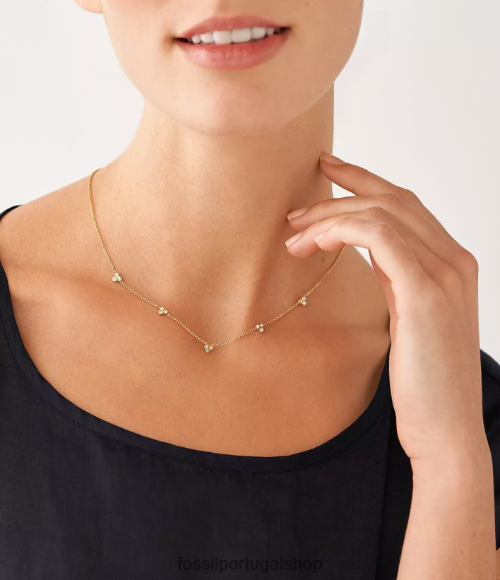 Fossil mulheres colar de estação de aço inoxidável Sadie Trio Glitz tom de ouro joia 40NJ6Z920