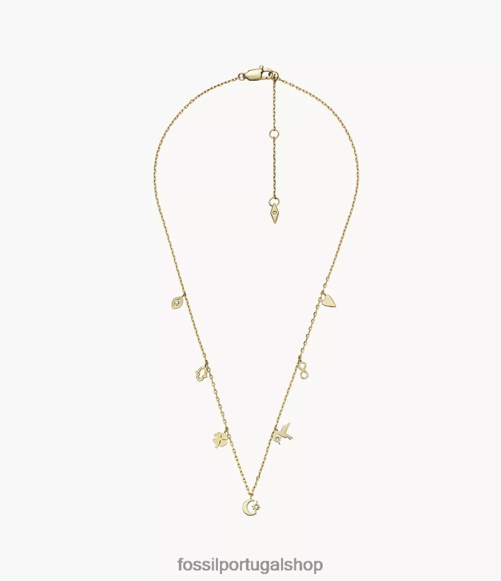 Fossil mulheres colar de estação de aço inoxidável ícones sutton dourado joia 40NJ6Z1189