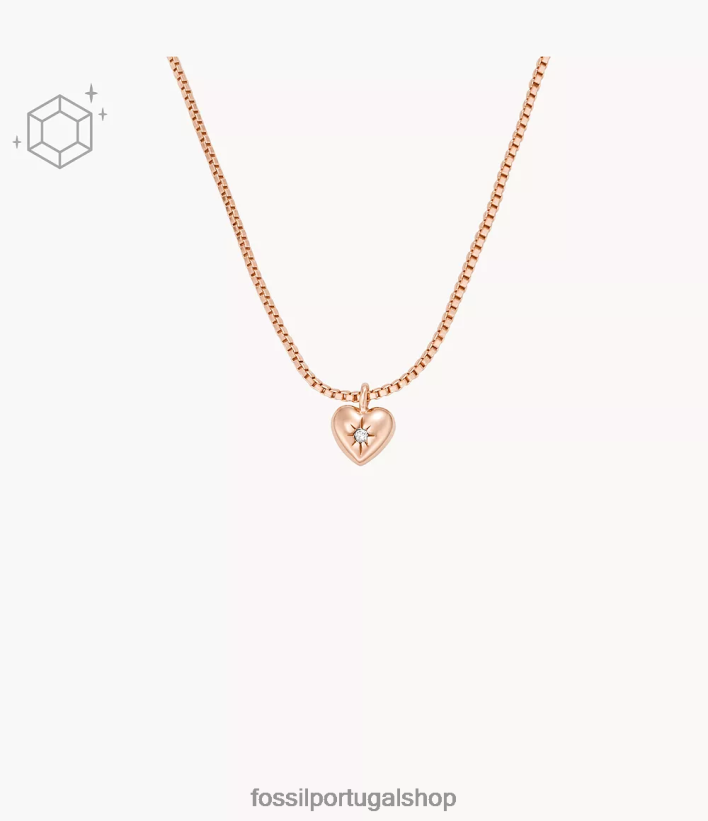 Fossil mulheres colar de estação de diamante cultivado em laboratório transparente banhado a 14k amor verdadeiro Rosa ouro joia 40NJ6Z924