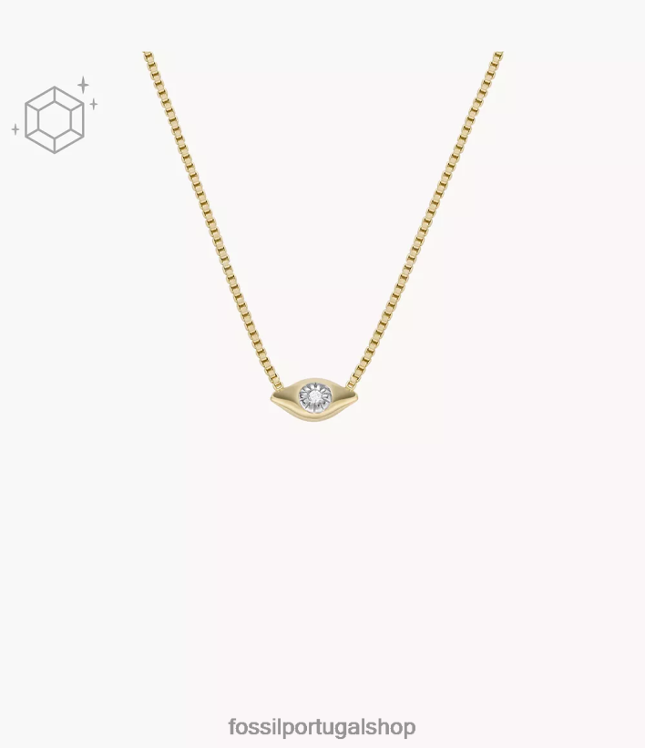 Fossil mulheres colar de estação de diamante cultivado em laboratório transparente banhado a 14k de mau olhado ouro joia 40NJ6Z915