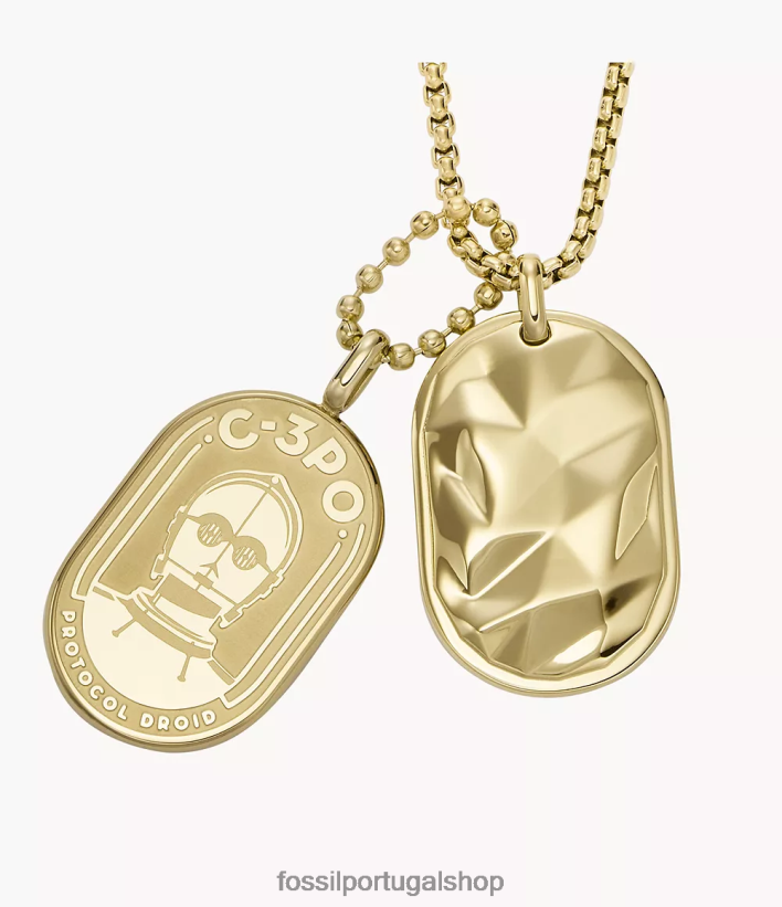 Fossil mulheres colar de etiqueta de cachorro de aço inoxidável star wars c-3po tom de ouro joia 40NJ6Z903