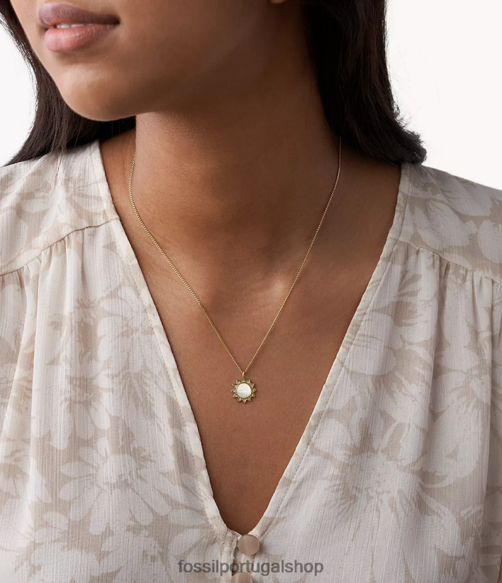 Fossil mulheres colar de pingente de aço inoxidável val madrepérola joia 40NJ6Z939