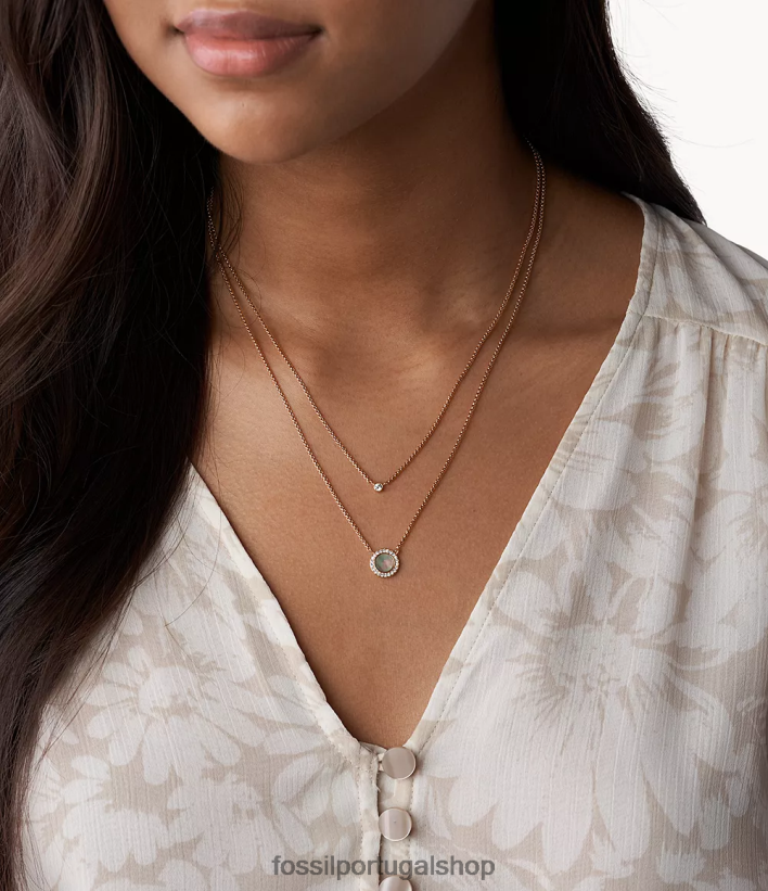 Fossil mulheres colar de pingente de disco duplo val madrepérola cinza joia 40NJ6Z936