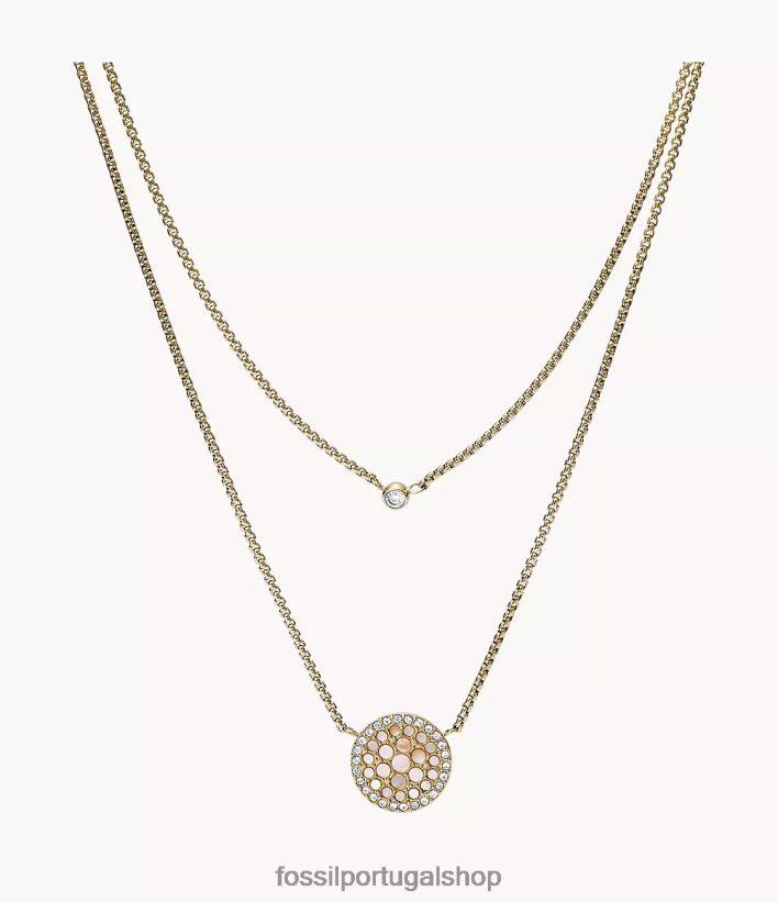 Fossil mulheres colar val duo em mosaico de aço inoxidável tom de ouro joia 40NJ6Z956