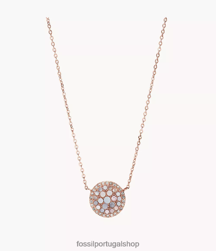 Fossil mulheres colar val mosaico de aço inoxidável rosa/ouro rosa joia 40NJ6Z930