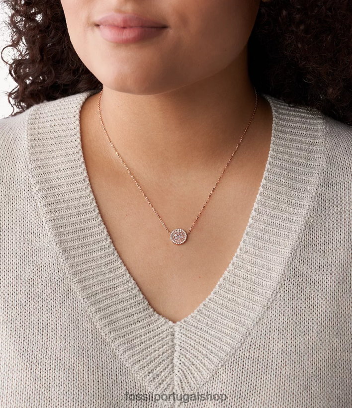 Fossil mulheres colar val mosaico de aço inoxidável rosa/ouro rosa joia 40NJ6Z930