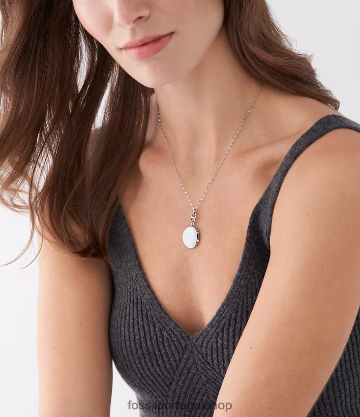 Fossil mulheres coleção de medalhões colar de corrente de aço inoxidável tom prata joia 40NJ6Z905