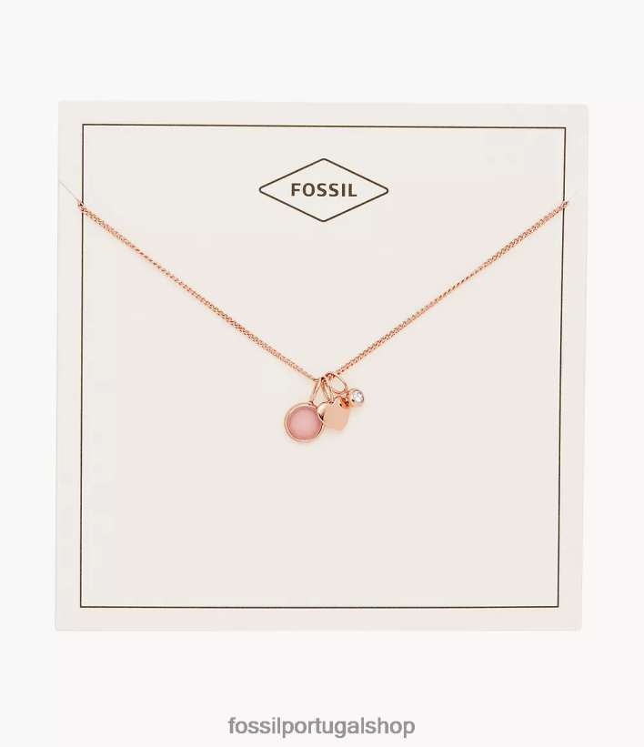 Fossil mulheres coração georgia e colar de quartzo e rosa joia 40NJ6Z925