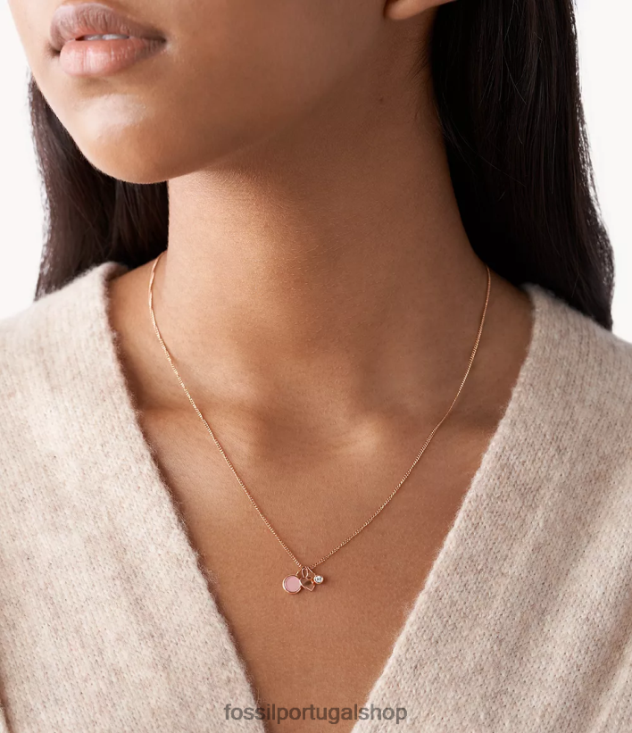 Fossil mulheres coração georgia e colar de quartzo e rosa joia 40NJ6Z925