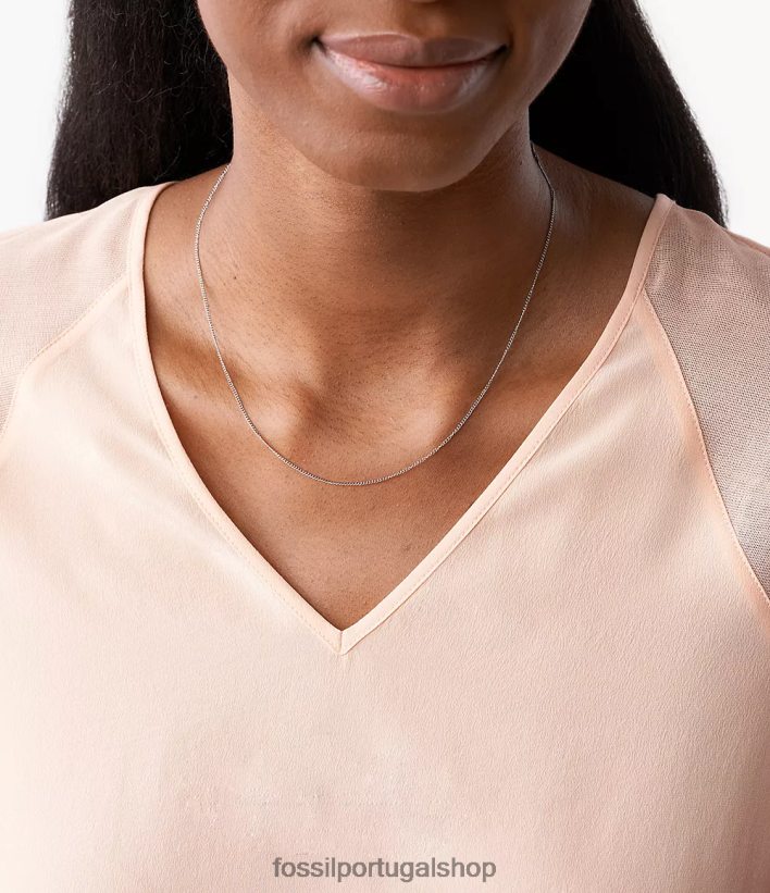 Fossil mulheres corra oh tão charmoso colar curto de corrente de aço inoxidável tom prata joia 40NJ6Z1162