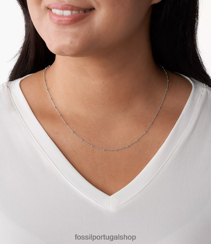 Fossil mulheres corra oh tão charmoso colar longo de corrente de aço inoxidável tom prata joia 40NJ6Z1144