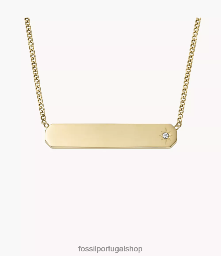 Fossil mulheres desenhou colar de corrente de barra de aço inoxidável tom de ouro joia 40NJ6Z909