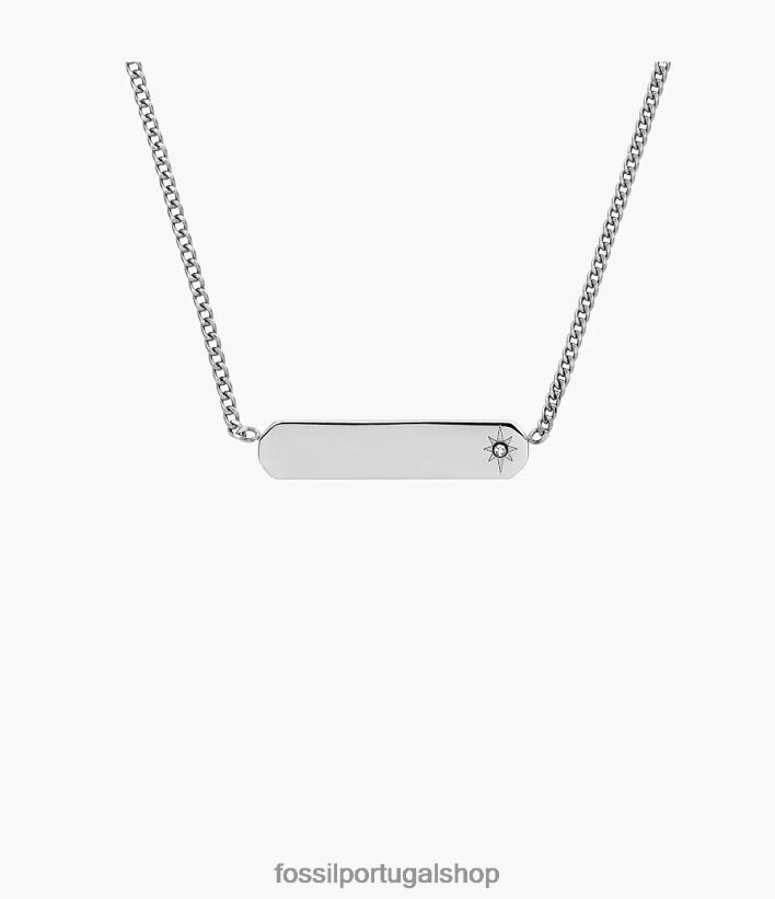 Fossil mulheres desenhou colar de corrente de barra de aço inoxidável tom prata joia 40NJ6Z919