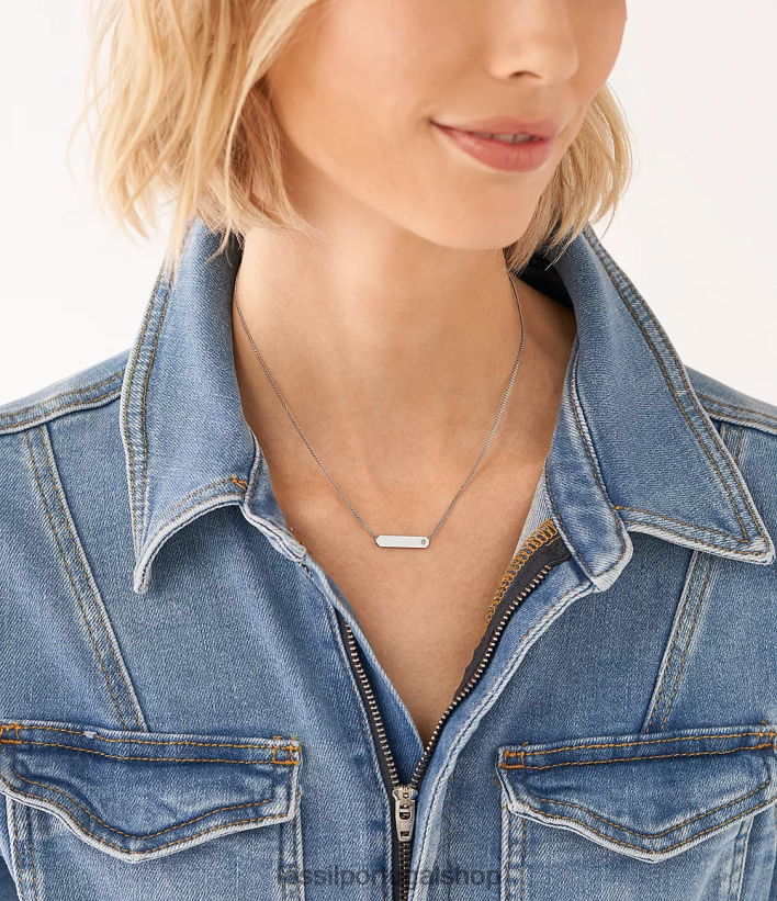 Fossil mulheres desenhou colar de corrente de barra de aço inoxidável tom prata joia 40NJ6Z919