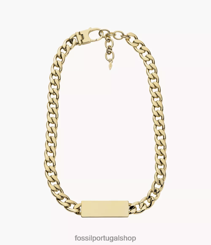 Fossil mulheres desenhou colar de identificação de aço inoxidável tom de ouro joia 40NJ6Z960