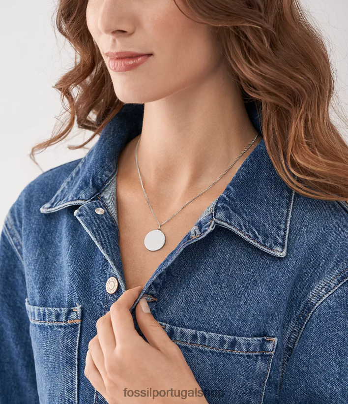 Fossil mulheres desenhou colar de pingente de aço inoxidável tom prata joia 40NJ6Z908