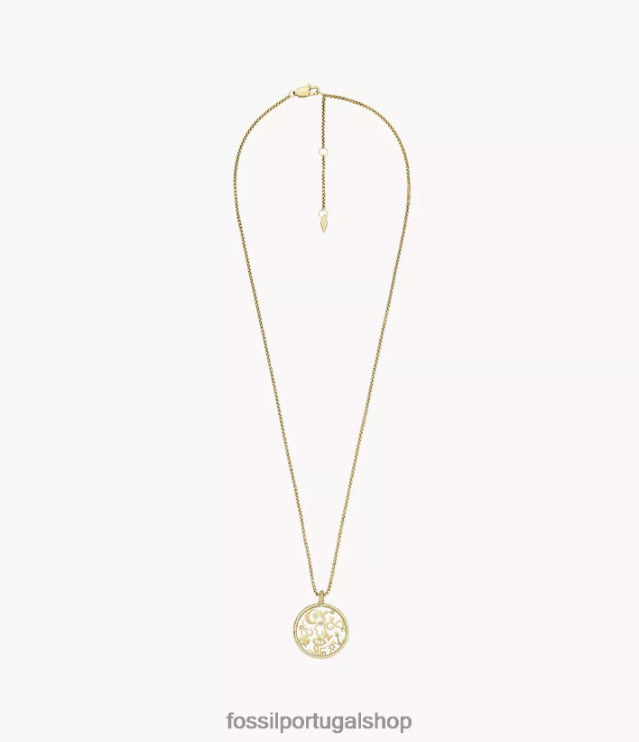Fossil mulheres sutton ícones colar de pingente de aço inoxidável dourado joia 40NJ6Z1216