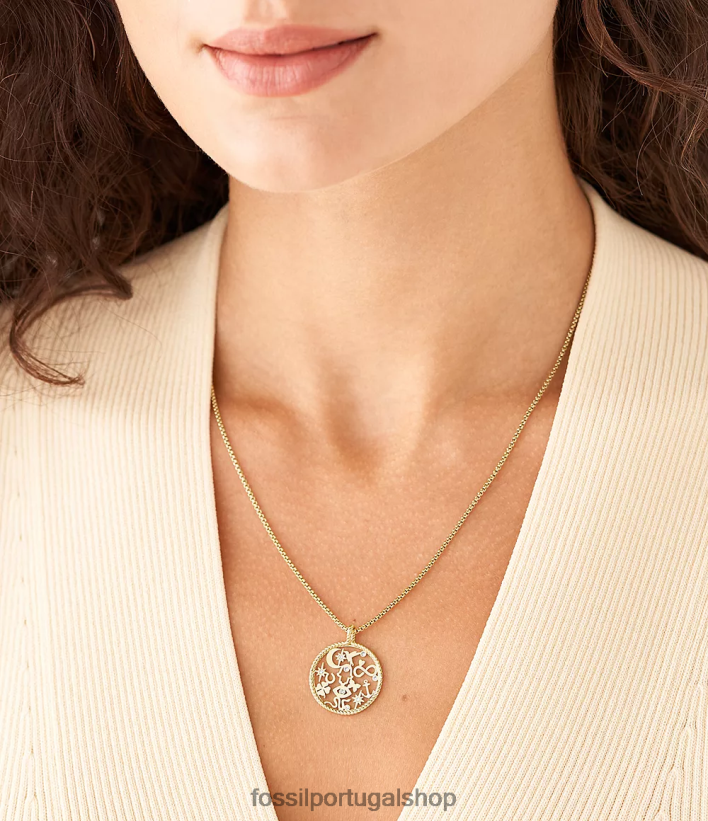 Fossil mulheres sutton ícones colar de pingente de aço inoxidável dourado joia 40NJ6Z1216