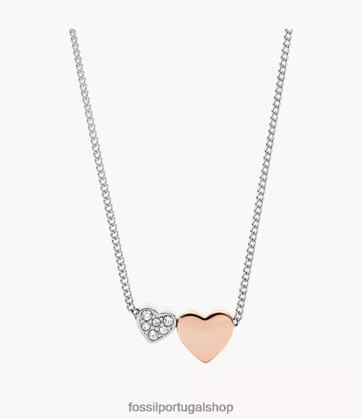 Fossil mulheres sutton duo corações colar de aço inoxidável dois tons joia 40NJ6Z927
