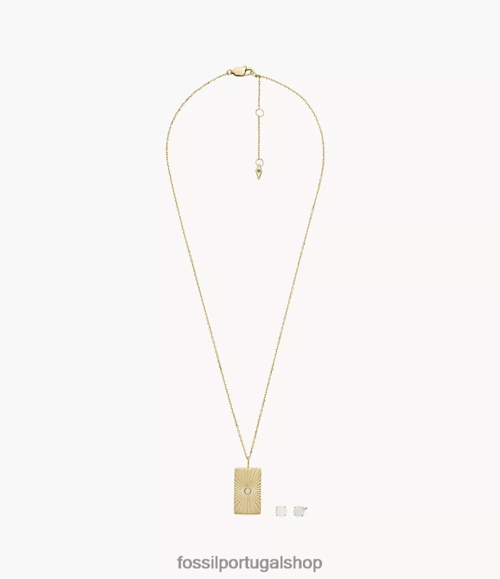 Fossil mulheres conjunto de colar e brincos de opala sintética opalas celestiais tom de ouro joia 40NJ6Z1218