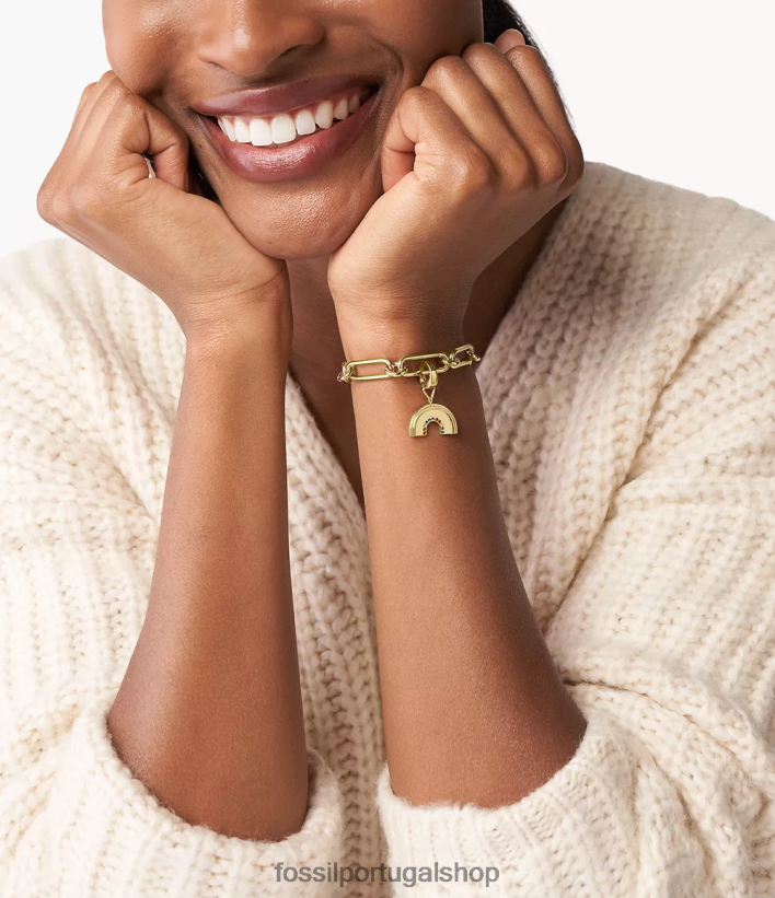 Fossil mulheres rowan oh tão charmoso pingente de arco-íris de vidro multicolorido em aço inoxidável tom de ouro joia 40NJ6Z1193