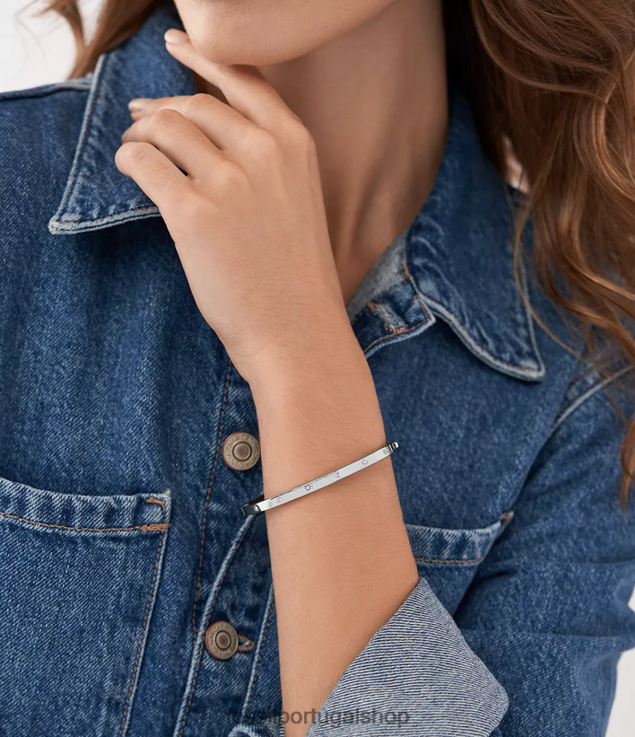 Fossil mulheres Sadie brilha pulseira de aço inoxidável brilhante tom prata joia 40NJ6Z1030