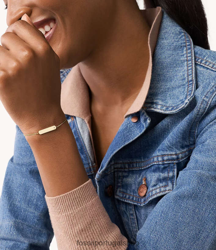 Fossil mulheres desenhou pulseira de corrente com barra de aço inoxidável tom de ouro joia 40NJ6Z1011