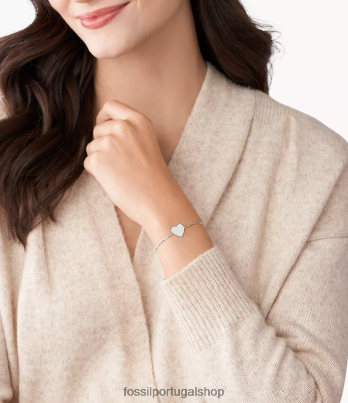 Fossil mulheres pulseira de aço inoxidável com coração lane tom prata joia 40NJ6Z987