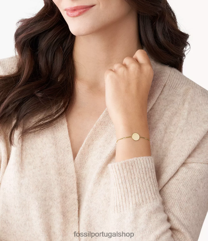 Fossil mulheres pulseira de aço inoxidável lane disc tom de ouro joia 40NJ6Z1005
