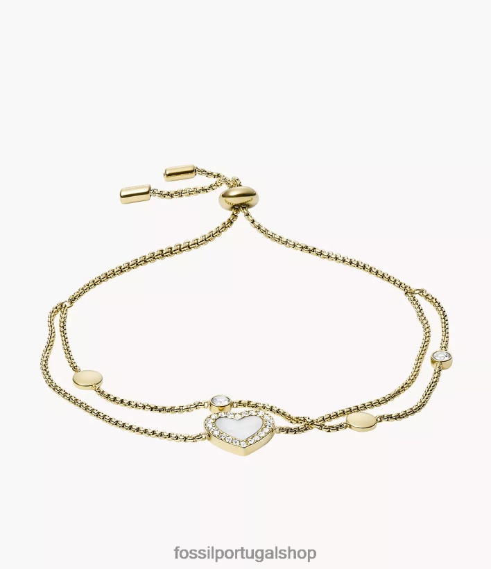Fossil mulheres pulseira de aço inoxidável val heart duo tom de ouro joia 40NJ6Z986