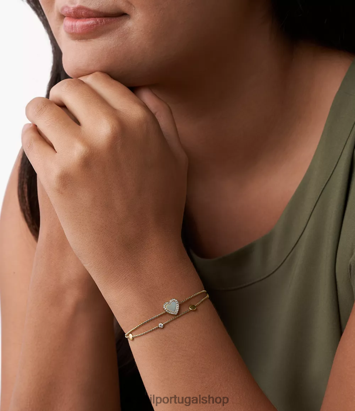 Fossil mulheres pulseira de aço inoxidável val heart duo tom de ouro joia 40NJ6Z986
