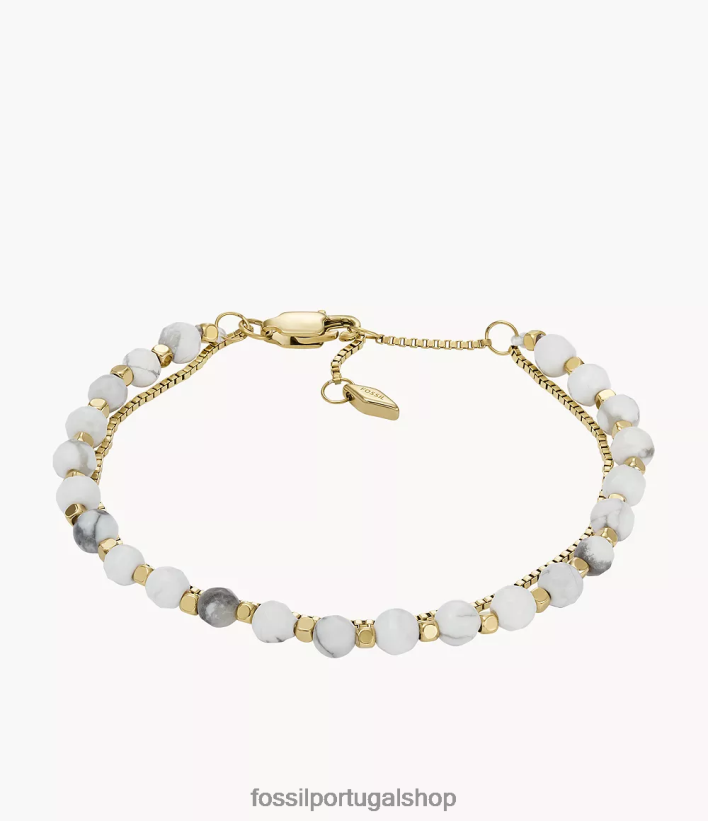 Fossil mulheres pulseira de contas com corrente toda empilhada Howlita joia 40NJ6Z1004