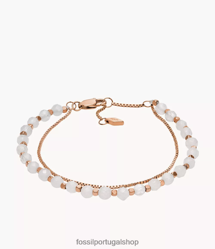 Fossil mulheres pulseira de contas com corrente toda empilhada quartzo rosa joia 40NJ6Z982