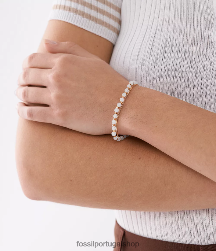 Fossil mulheres pulseira de contas com corrente toda empilhada quartzo rosa joia 40NJ6Z982