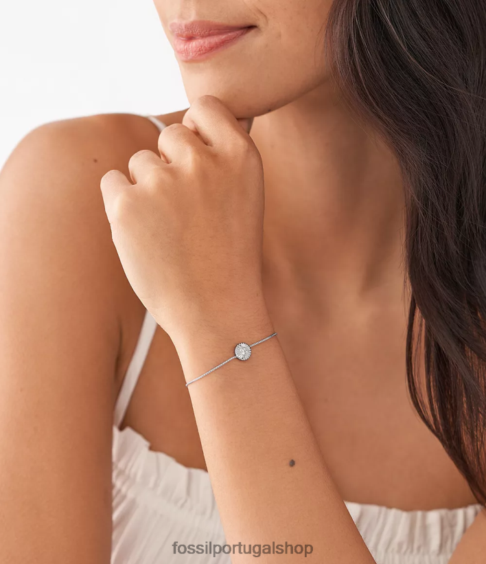 Fossil mulheres pulseira de corrente circular com textura esterlina prata joia 40NJ6Z1028