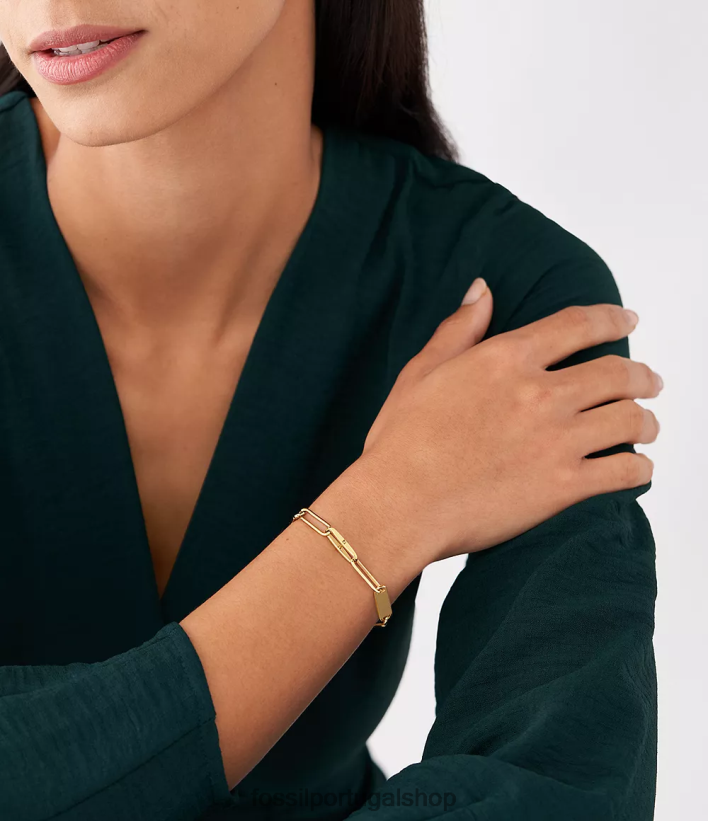 Fossil mulheres pulseira de corrente de aço inoxidável Heritage Essentials tom de ouro joia 40NJ6Z1014