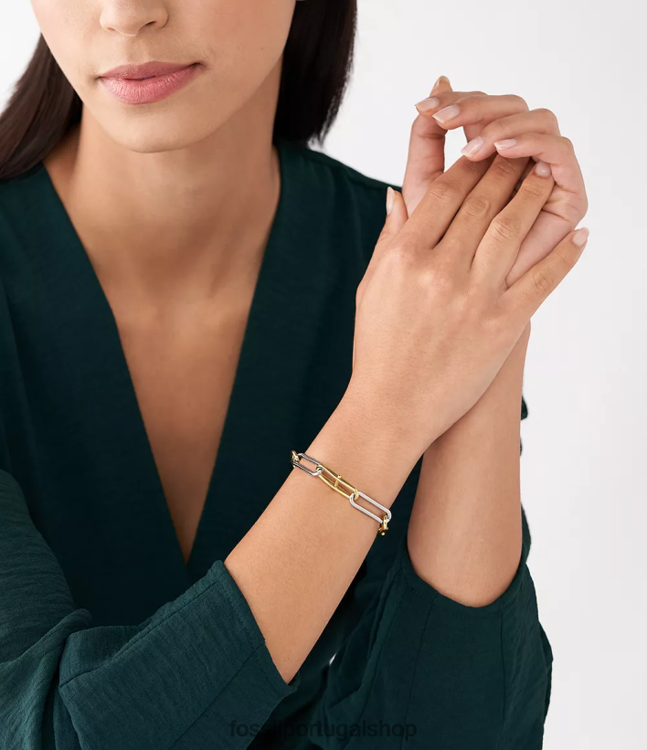 Fossil mulheres pulseira de corrente de aço inoxidável d-link Heritage dois tons joia 40NJ6Z975