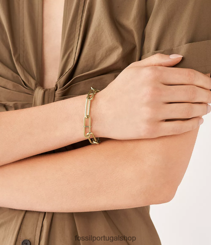 Fossil mulheres pulseira de corrente de aço inoxidável d-link Heritage tom de ouro joia 40NJ6Z963