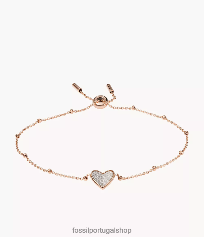 Fossil mulheres pulseira de corrente de aço inoxidável sutton flutter corações tom de ouro rosa joia 40NJ6Z1008