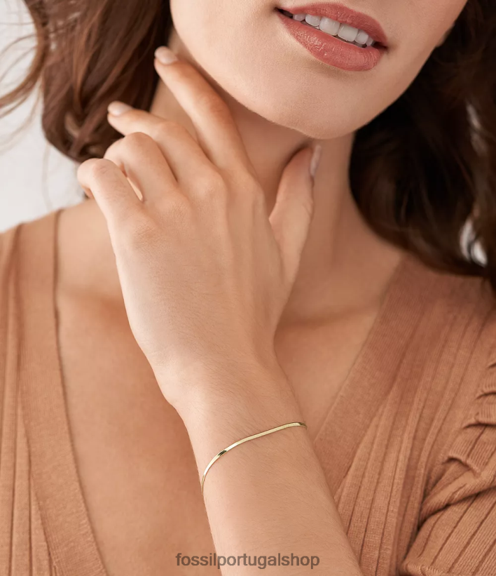 Fossil mulheres pulseira de corrente de aço inoxidável toda empilhada tom de ouro joia 40NJ6Z978